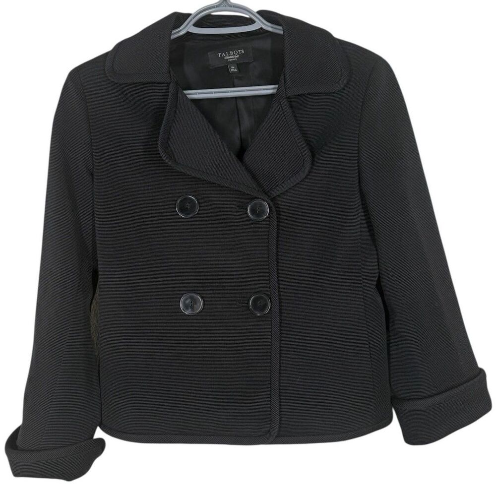 Talbots Womens Black Double Breasted Blazer Jacket Sz 6P Preppy Classic Career